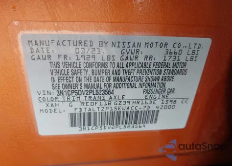 2023 Nissan Kicks Sr Xtronic Cvt из США, поврежденный, VIN 3N1CP5DV2PL523564